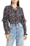 STELLAH FLORAL TIE NECK RUFFLE SLEEVE BLOUSE