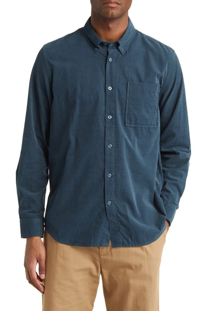 Nn07 Arne 5723 Cotton Corduroy Button-down Shirt In Blue