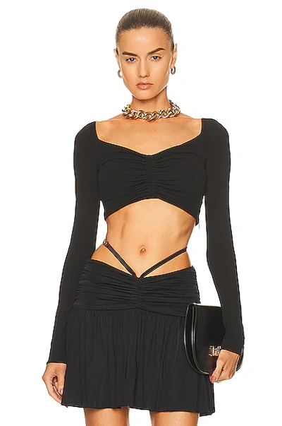 Versace V-neck Cropped Blouse In 1b000 Black