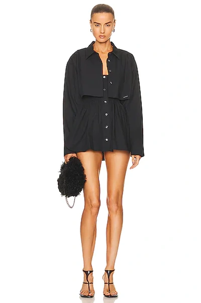 Alexander Wang T Smocked Cami Dress With Cropped Shirt In Black