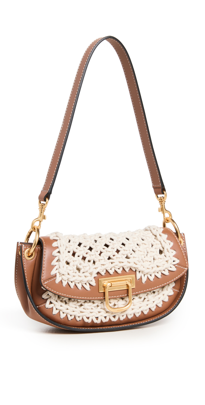 Oroton Colt Small Macramé And Leather Shoulder Bag In Brandy Natural
