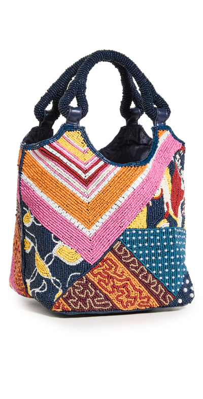 Staud Cote Beaded Tote In Patchwork Foulard