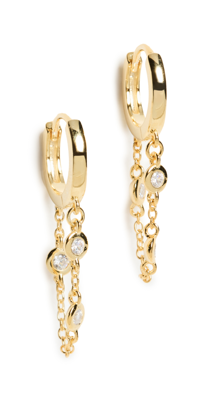 By Adina Eden Bezel Chain Huggie Earrings In Gold-plated