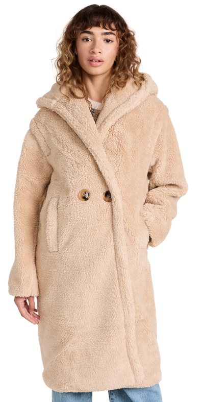 Apparis Mia 2 Hooded Faux Shearling Coat In Toffee