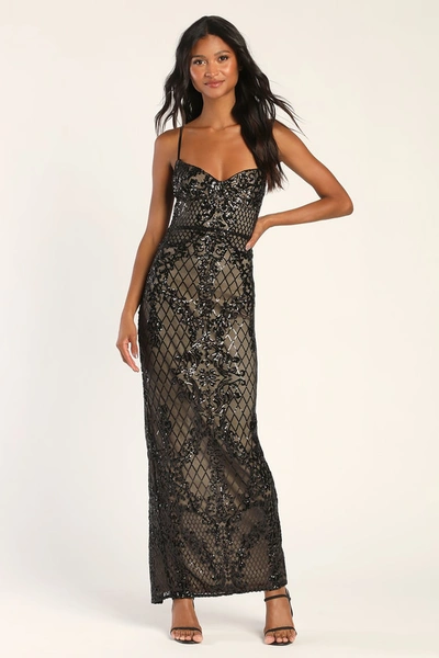 Lulus Moonlit Love Black Sequin Sleeveless Maxi Dress