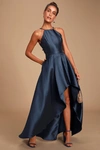 Lulus Broadway Show Navy Blue High-low Maxi Dress In Navy Blue