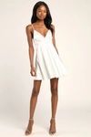 Lulus Happily Yours Ivory Satin Skater Mini Dress In Ivory