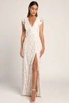Lulus This Moment In Time White Lace Ruffled Maxi Dress In White
