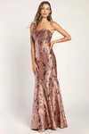Lulus Gowning Around Mauve Floral Jacquard Strapless Maxi Dress In Mauve
