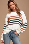 Lulus Heart To Heart Ivory Multi Striped Sweater In Ivory