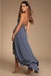 Lulus In Love Forever Granite Blue Lace-up High-low Maxi Dress In Blue