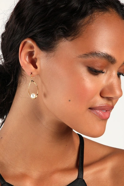 Lulus Truly A Treasure Gold Pearl Teardrop Earrings