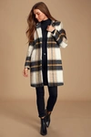 Steve Madden Cher Ivory Plaid Brushed Wool Coat In Ivory