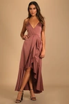 Lulus Enchanted Moments Mauve Pink Satin Ruffled High-low Dress In Mauve Pink