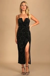Lulus Limousine Lifestyle Black Burnout Velvet Floral Midi Dress In Black