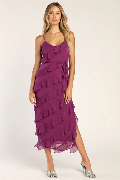 Lulus Love The Look Purple Tiered Ruffled Midi Dress