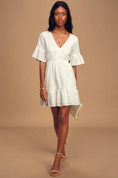 Lulus Sunshine Daydream White Short Sleeve Cutout Mini Dress