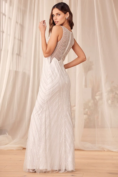 Lulus Only The Beginning White And Silver Beaded Sequin Maxi Dress