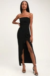 Lulus After Hours Black Strapless Ruffled Maxi Dress In Black