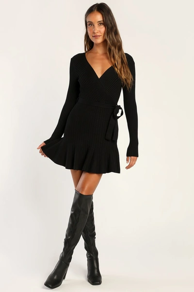 Lulus Warm Emotions Black Skater Mini Sweater Dress