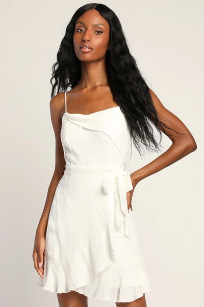 Lulus Gorgeous Vision White Ruffled Faux-wrap Mini Dress