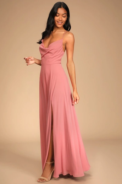 Lulus Romantically Speaking Rose Pink Cowl Lace-up Maxi Dress