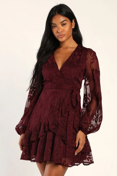 Lulus Inclined To Romance Burgundy Floral Embroidered Mini Dress