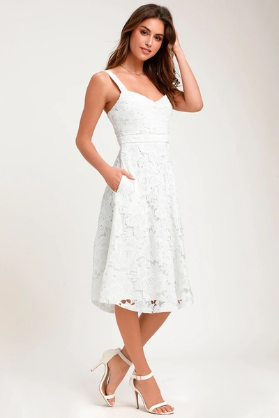 Lulus Divine Beauty White Lace Midi Dress With Pockets