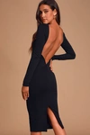 Lulus Va Va Voom Black Backless Midi Dress In Black