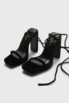 Lulus Guesty Black Velvet Lace-up High Heel Sandal Heels In Black