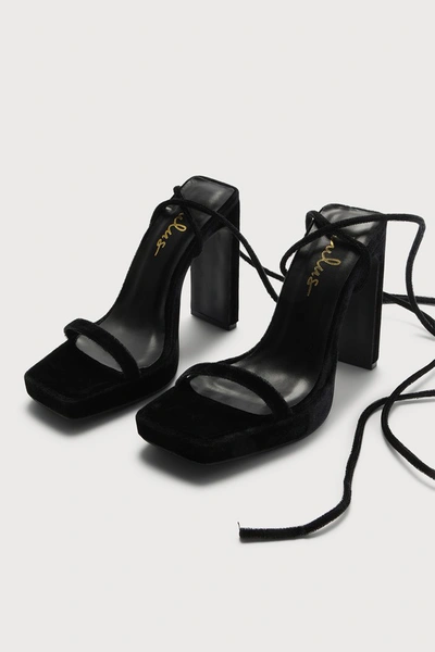 Lulus Guesty Black Velvet Lace-up High Heel Sandal Heels
