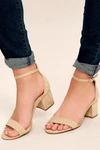 LULUS HARPER NATURAL SUEDE ANKLE STRAP HEELS