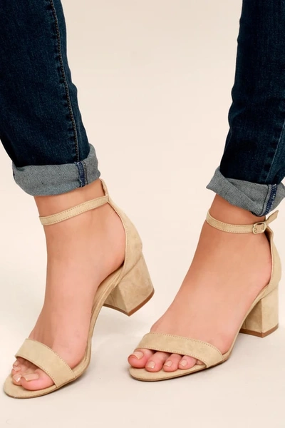 Lulus Harper Natural Suede Ankle Strap Heels In Beige