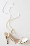 LULUS LETZY WHITE SATIN PEARL LACE-UP HIGH HEEL SANDALS