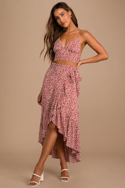 Lulus Summer Romance Rust Brown Floral Print Two-piece Midi Dress