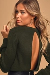 Lulus Ride On By Dark Olive Green Knit Backless Sweater In Olive Green