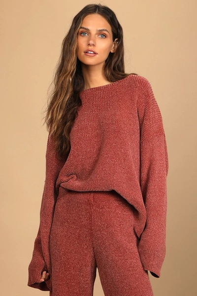 Lulus Comfy Cutie Rusty Rose Chenille Sweater In Pink