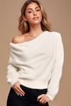 Lulus Care For You White Eyelash Knit Cowl Neck Reversible Sweater In White