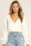 Lulus Fit For Fall Ivory Surplice Balloon Sleeve Sweater In Ivory
