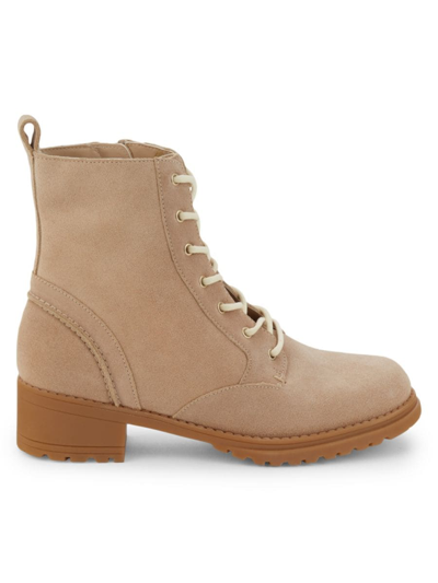 Cole Haan Camea Womens Faux Leather Zipper Combat & Lace-up Boots In Sesame