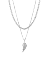 ESQUIRE MEN'S JEWELRY MEN'S TEXTURED FEATHER PENDANT & WHEAT STAINLESS STEEL LAYERED CHAIN