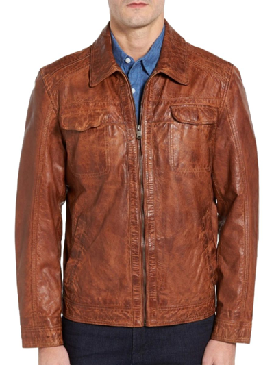 Missani Le Collezioni Men's Washed Lambskin Leather Jacket In Cognac