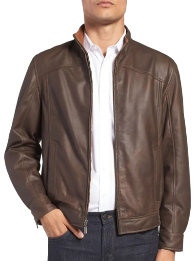 Missani Le Collezioni Men's Lambskin Leather Bomber Jacket In Brown
