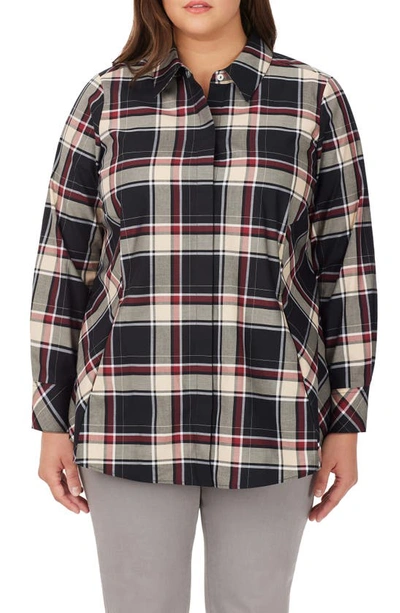 Foxcroft Cici Plaid Long Sleeve Tunic In Black Mult