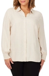 Foxcroft Astria Glitter Gingham Cotton Blend Button-up Shirt In Ivory Multi