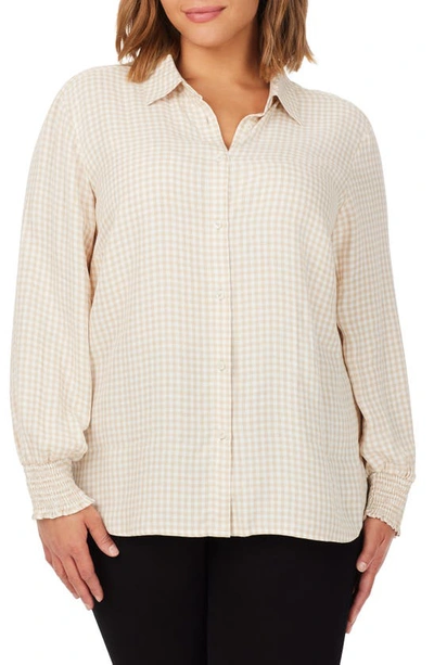 Foxcroft Astria Glitter Gingham Cotton Blend Button-up Shirt In Ivory Multi