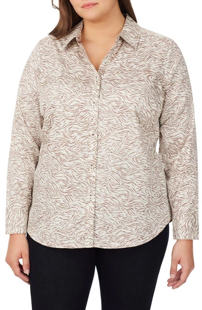 Foxcroft Davis Cocoa Zebra Cotton Button-up Shirt In Ivory Mult