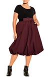 City Chic Paris Days Belted Midi Dress In Garnet/ Black