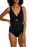 LA BLANCA CROSS FRONT KEYHOLE CUTOUT ONE-PIECE SWIMSUIT