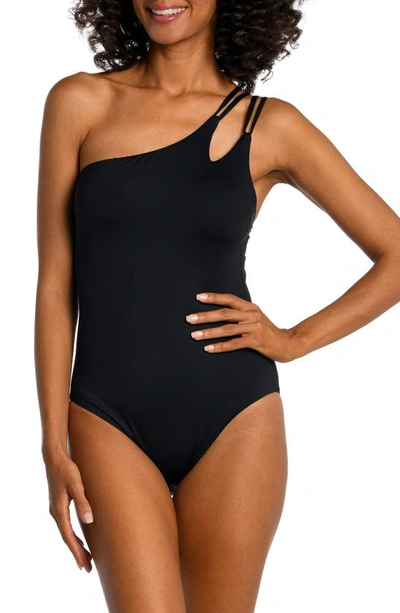 La Blanca Strappy One-shoulder One-piece Swimsuit In Black